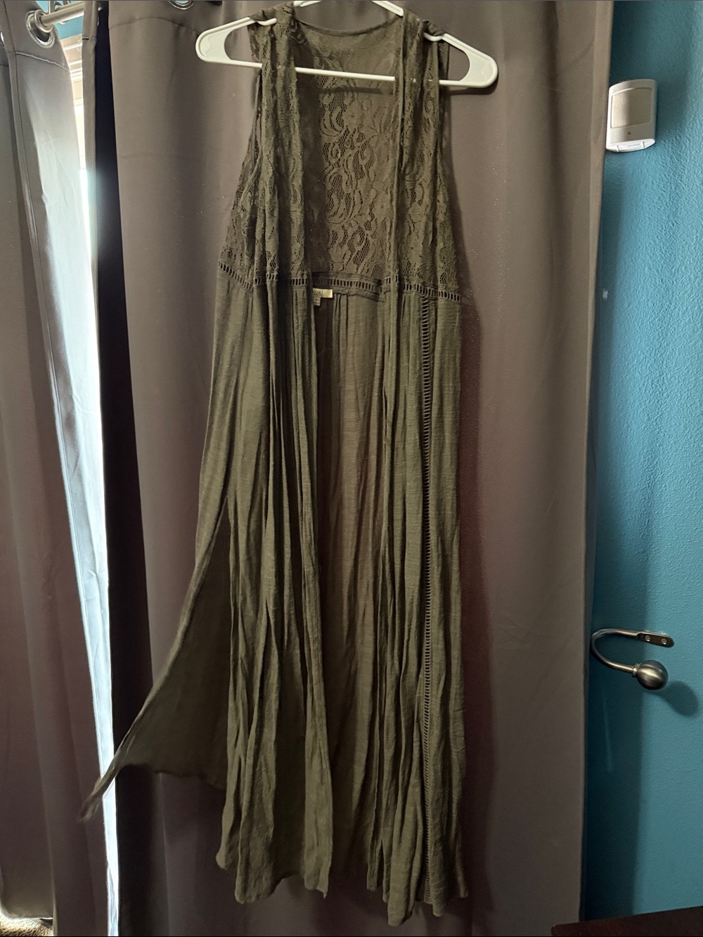 Kori Olive Green Lace Long Flowing Vest